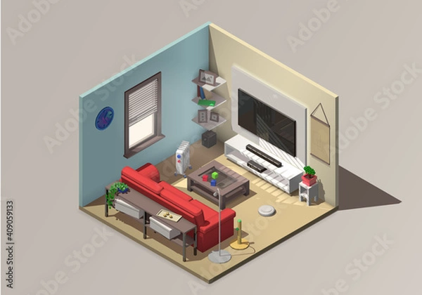 Obraz Vector isometric living room interior with red sofa
