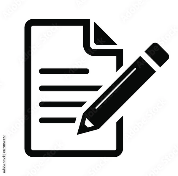 Fototapeta Write icon. Document or notebook with pencil icon. vector illustration