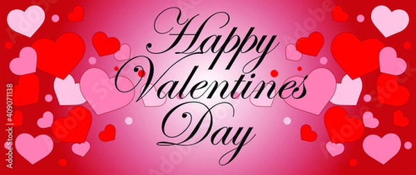 Fototapeta Valentine's day, greeting card for valentines day, gradient background, hearts that meet in the center and the phrase of happy valentines day
