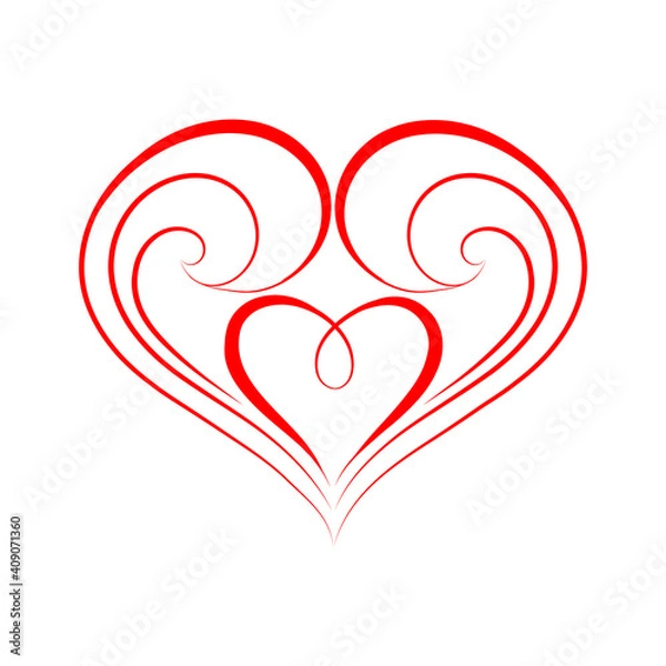 Fototapeta Abstract heart shape for valentine. Vector illustration. Red heart outline icon in flat style. The heart as a symbol of love.