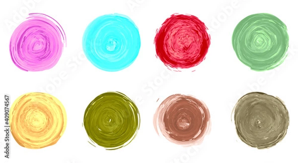 Fototapeta Set of colorful watercolor abstract hand painted round shapes. Watercolor highlight cover icons for social media stories. Watercolor round brush strokes on white background. Artistic design elements
