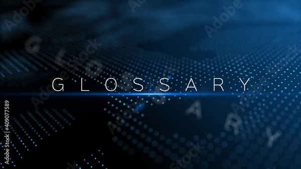 Fototapeta Glossary text word with lens flare and depth of field focus blur modern background