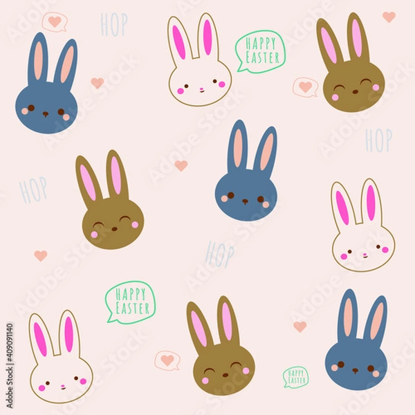 Fototapeta Easter bunny pattern, adorable bunny vector illustration with Happy Easter and hearts