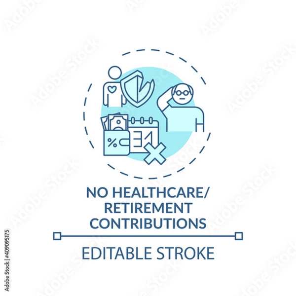 Fototapeta No healthcare and retirement contributions concept icon. Online english teaching activities. Students help idea thin line illustration. Vector isolated outline RGB color drawing. Editable stroke