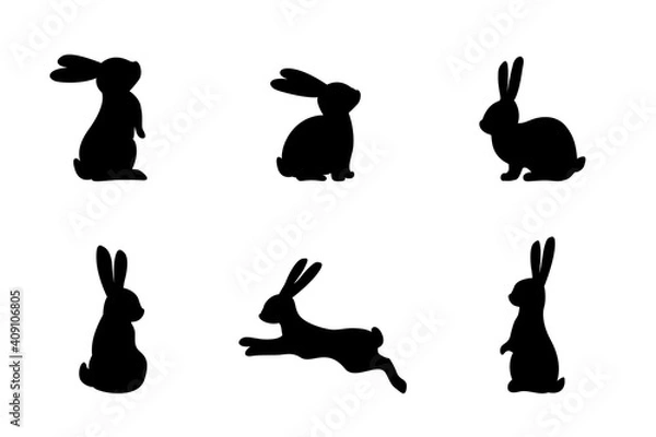 Obraz Set of different bunnies silhouettes for design use. Silhouettes of rabbits isolated on a white background.