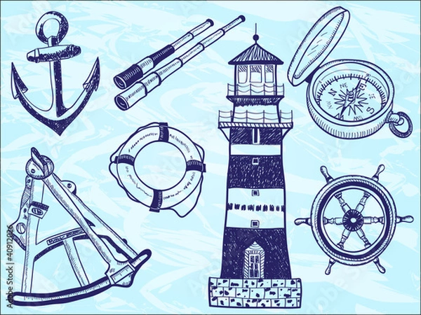 Obraz Nautical collection - hand-drawn illustration