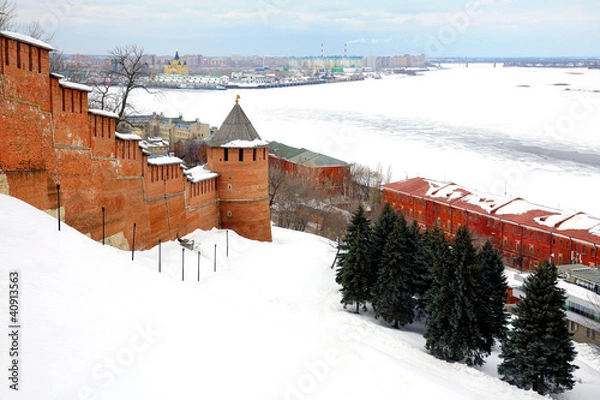 Fototapeta March view to port Nizhny Novgorod from Kremlin