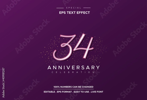 Fototapeta Thirty-fourth anniversary text effect on purple background