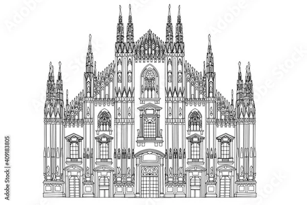 Fototapeta Duomo cathedral in Milan. Vector sketch.