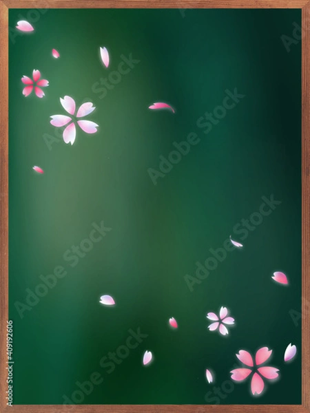 Obraz 桜舞う黒板（タテ）