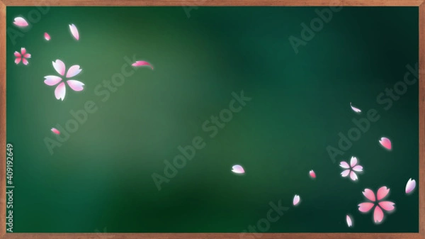 Obraz 桜舞う黒板（ワイド）