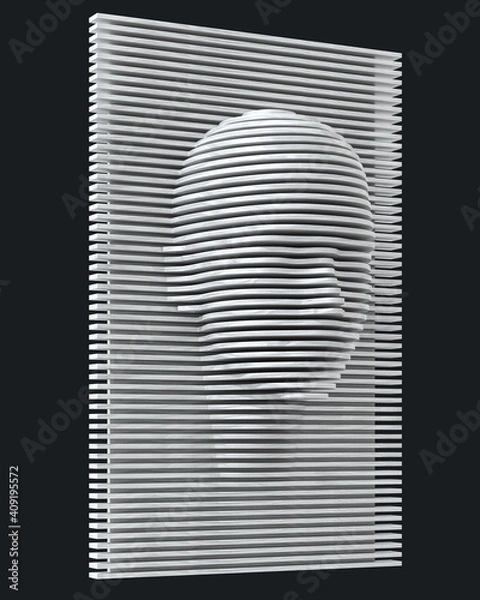 Fototapeta Parametric wood panel - human head - horizontal. 3D rendering