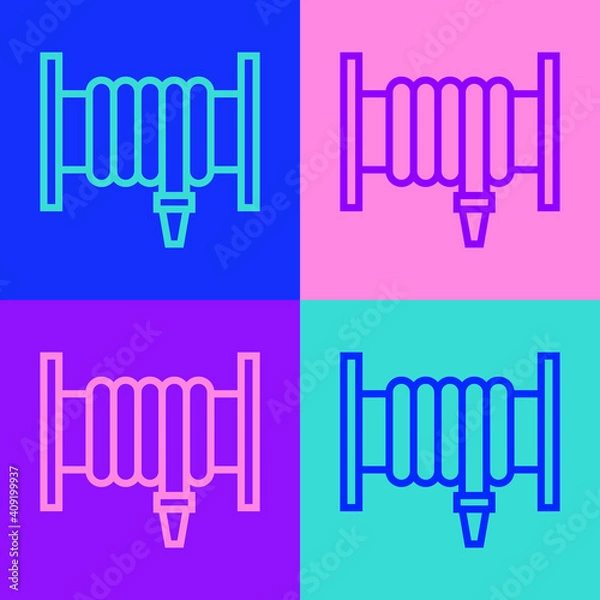 Fototapeta Pop art line Fire hose reel icon isolated on color background. Vector.