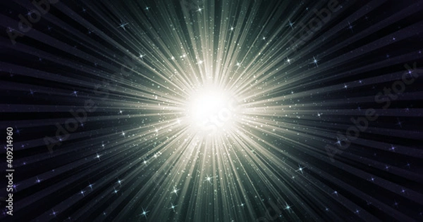 Obraz 光輝く集中線、キラキラした星がちらばる、モノトーンのグラデーション、中央がまぶしく光る