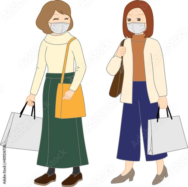 Obraz マスクをして買い物をする2人の女性