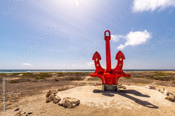 Obraz Large red anchor on Aruba's southeastern coast