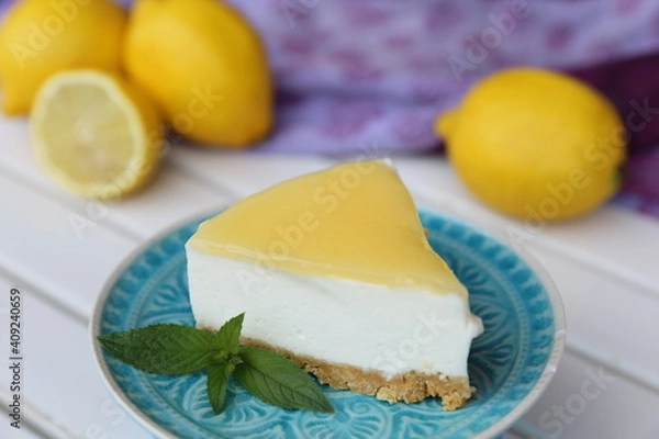 Obraz cheesecake with lemon and mint