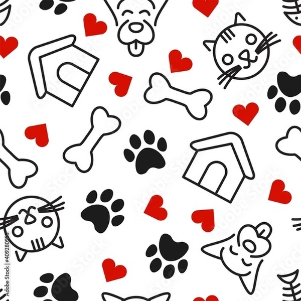Obraz vector seamless pet pattern. cats and dogs