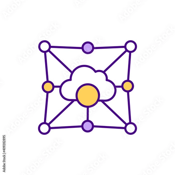 Fototapeta Multitenant cloud environment RGB color icon. Sharing computing resources in public, private cloud. Storing projects and data. Multiple customers sharing same application. Isolated vector illustration