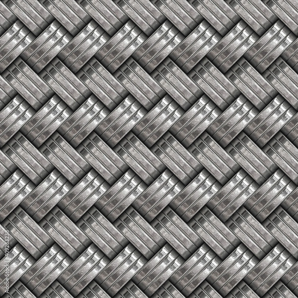 Fototapeta Metal weave abstract texture background.Gray silver metal weave surface.Seamless pattern background.