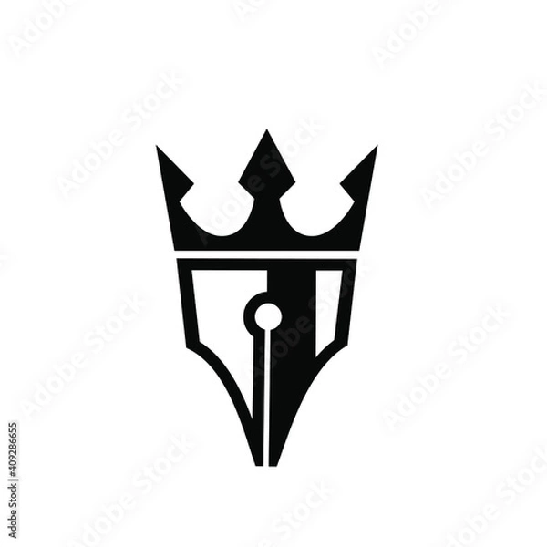 Obraz King pen writer vector flat illustration template. This design use crown symbol as nobility logo.