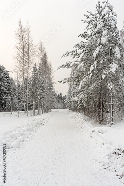 Fototapeta Snowy road. Concept, attention danger on the road
