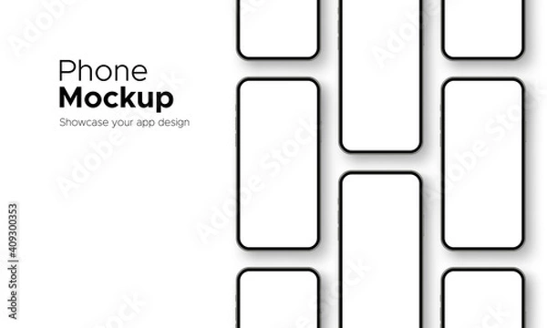 Fototapeta Mobile Phone Screens Mockups for Showing Your App Design, Isolated on White Background. Vector Illustration