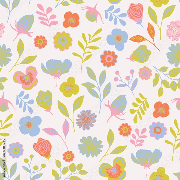 Obraz Vector colorful wild flowers seamless pattern background.