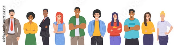 Fototapeta Multicultural group of people. People of different races and cultures. Cartoon characters set in flat design style. Vector