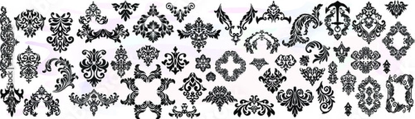 Obraz Set Vintage baroque frame scroll ornament engraving border floral retro pattern antique style acanthus foliage swirl decorative design element filigree calligraphy.