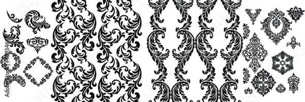 Obraz Set Vintage baroque frame scroll ornament engraving border floral retro pattern antique style acanthus foliage swirl decorative design element filigree calligraphy.