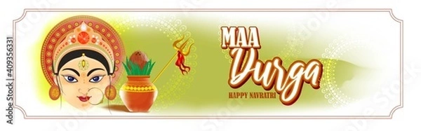 Fototapeta illustration of Goddess Durga Face in Happy Durga Puja, Subh Navratri, maa, abstract background with text Durga puja means Durga Puja