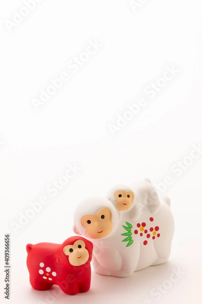 Fototapeta 猿の置物、正月飾り