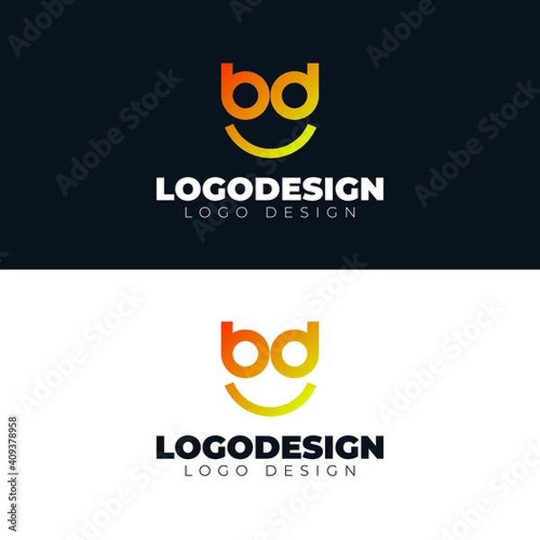 Fototapeta bd letter and smile logo design creative and minimal logotype vector template