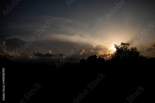 Fototapeta 
trees, sky, clouds, mountain, night