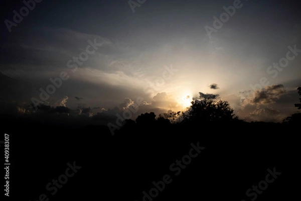 Fototapeta 
trees, sky, clouds, mountain, night