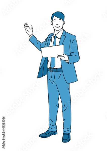 Fototapeta 資料　説明　男性　右手　シンプル　ブルー