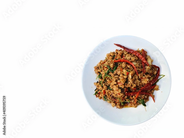 Obraz Stir-fried with minced pork and basil