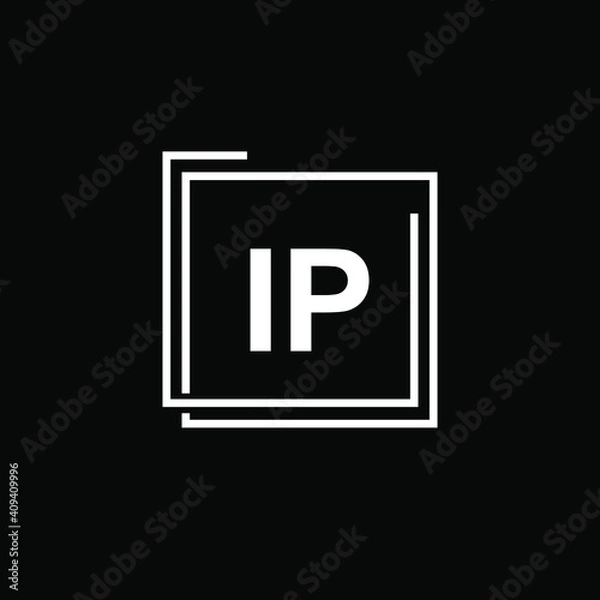 Fototapeta IP letters. Minimalistic logo vector on black background