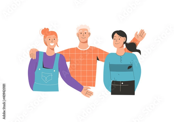 Obraz Group portrait of friends hugging each other