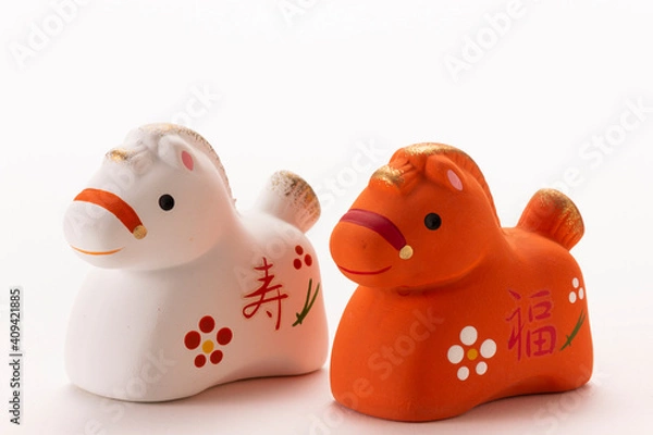 Fototapeta 馬の置物、正月飾り