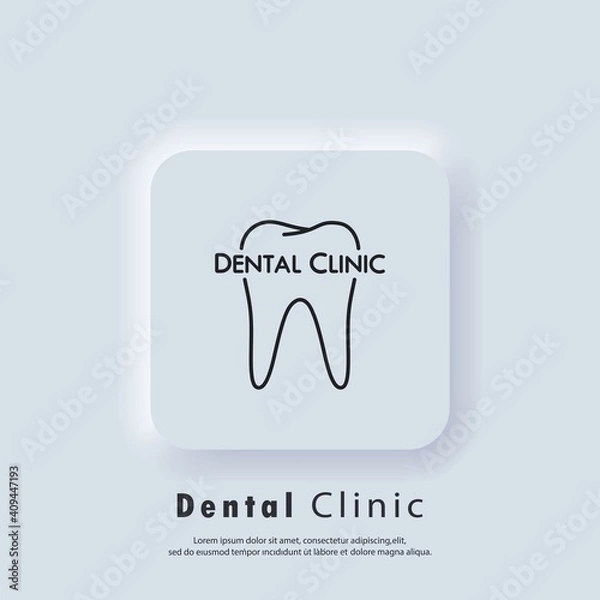 Fototapeta Dental clinic line logo. Dentist icon. Dentistry logo. Stomatology. Teeth care concept. Vector. UI icon. Neumorphic UI UX white user interface web button. Neumorphism