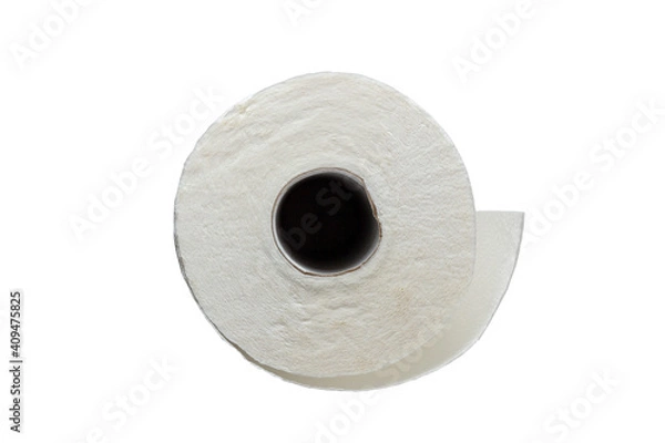Fototapeta Top view roll of toilet paper isolated on white background