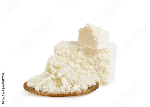Obraz fresh cow's milk cottage cheese on a white background