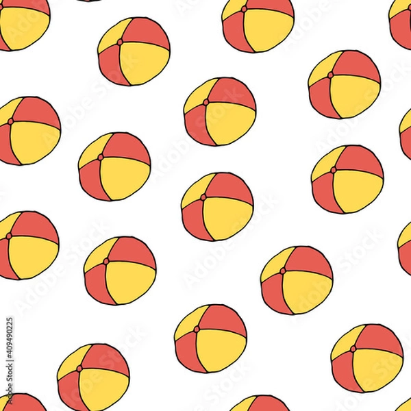 Fototapeta Doodle beach ball seamless pattern. hand drawn background. Vector illustration