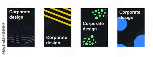 Fototapeta Company identity brochure template collection. Business presentation vector A4 vertical orientation front page mock up set. Corporate report cover abstract geometric illustration design layout bundle.