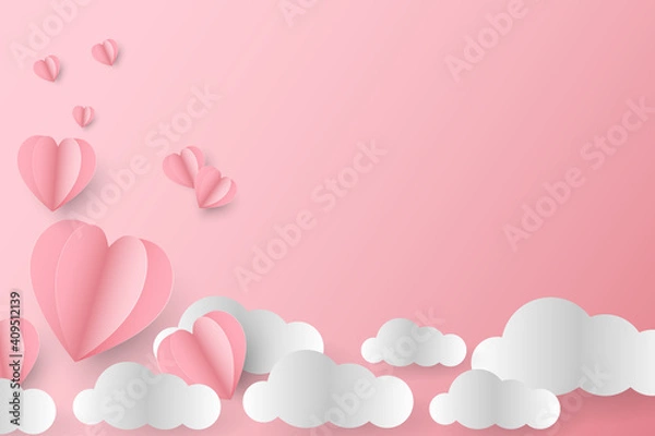 Fototapeta Paper art of heart flying in the sky, valentine's day concept, vector art and illustration.