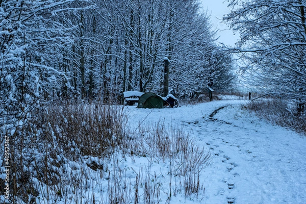 Obraz camper in the winter forest