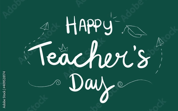 Fototapeta Happy teacher's day poster banner background vector illustration. Hand drawn doodle style vector illustration of happy  Teacher's day, eps 10 easy to edit 