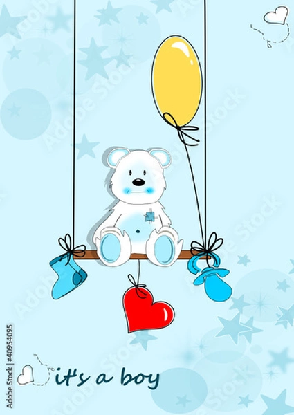 Obraz Karte Geburt, Junge mit Bär